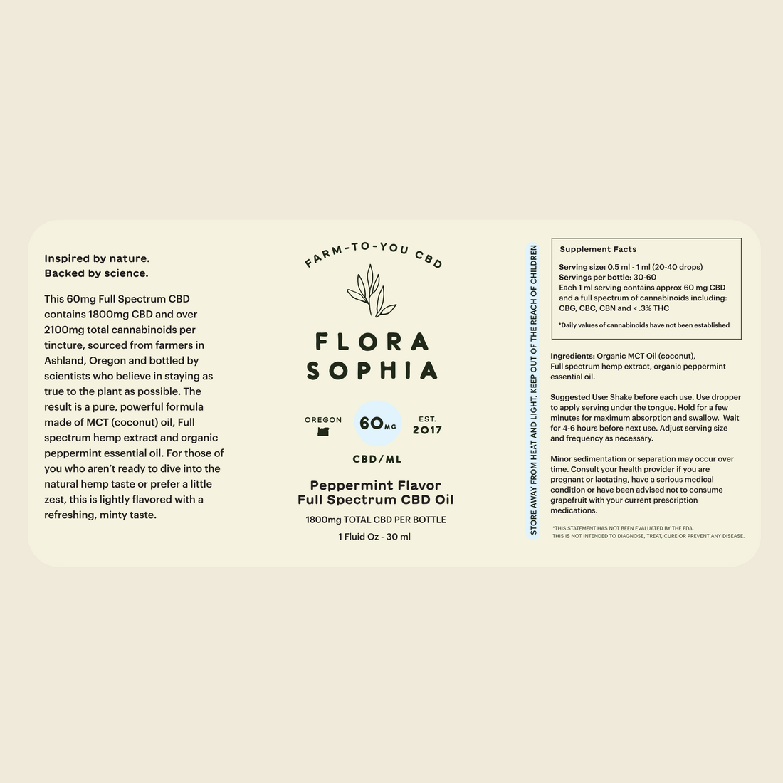 60mg Peppermint Flavor Full Spectrum CBD Tincture